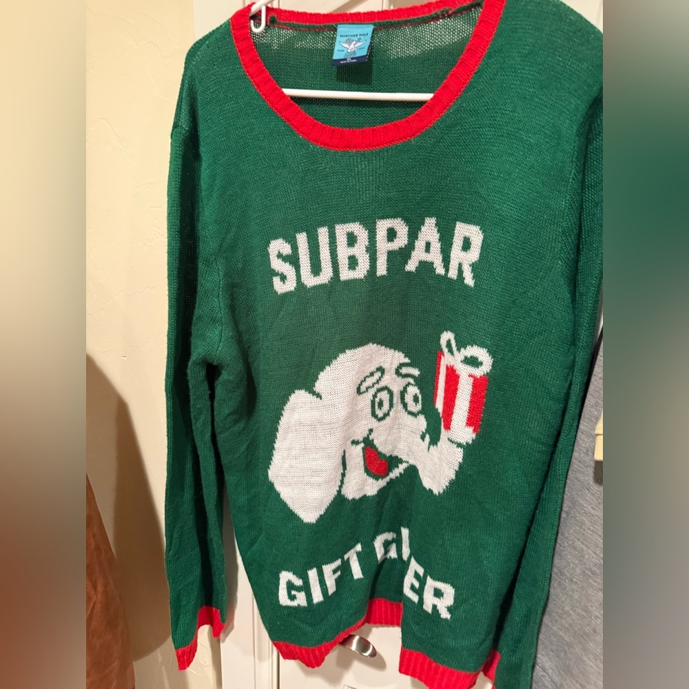 Ugly Funny Christmas Sweater XL
White Elephant Subpar Gift Giver Norther Pole